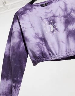 Wednesday's Girl Cropped Sweatshirt With Celestial Print In Tie Dye Co-ord For Women Purple Tie Dye -Wednesday's Girl Sales 2022 unnamed file 1003