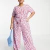 Wednesday's Girl Curve Relaxed Belted Jumpsuit In Bright Floral For Women Spring Floral