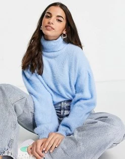 Wednesday's Girl Ultimate Relaxed Jumper With High Neck For Women Light Blue