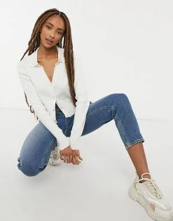 Wednesday's Girl Fitted Cardigan With Collar In Rib Knit For Women White -Wednesday's Girl Sales 2022 unnamed file 1048