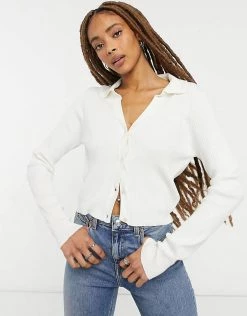 Wednesday's Girl Fitted Cardigan With Collar In Rib Knit For Women White -Wednesday's Girl Sales 2022 unnamed file 1049