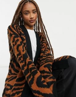 Wednesday's Girl Longline Cardigan In Animal Print For Women Brown Animal