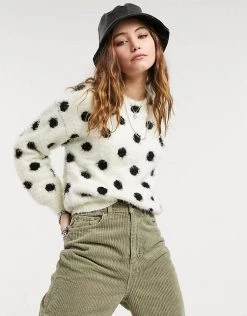 Wednesday's Girl Jumper In Fluffy Spot Knit For Women Cream Black Spot -Wednesday's Girl Sales 2022 unnamed file 1057