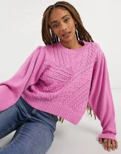 Wednesday's Girl Relaxed Jumper In Textured Knit For Women Pink -Wednesday's Girl Sales 2022 unnamed file 1069