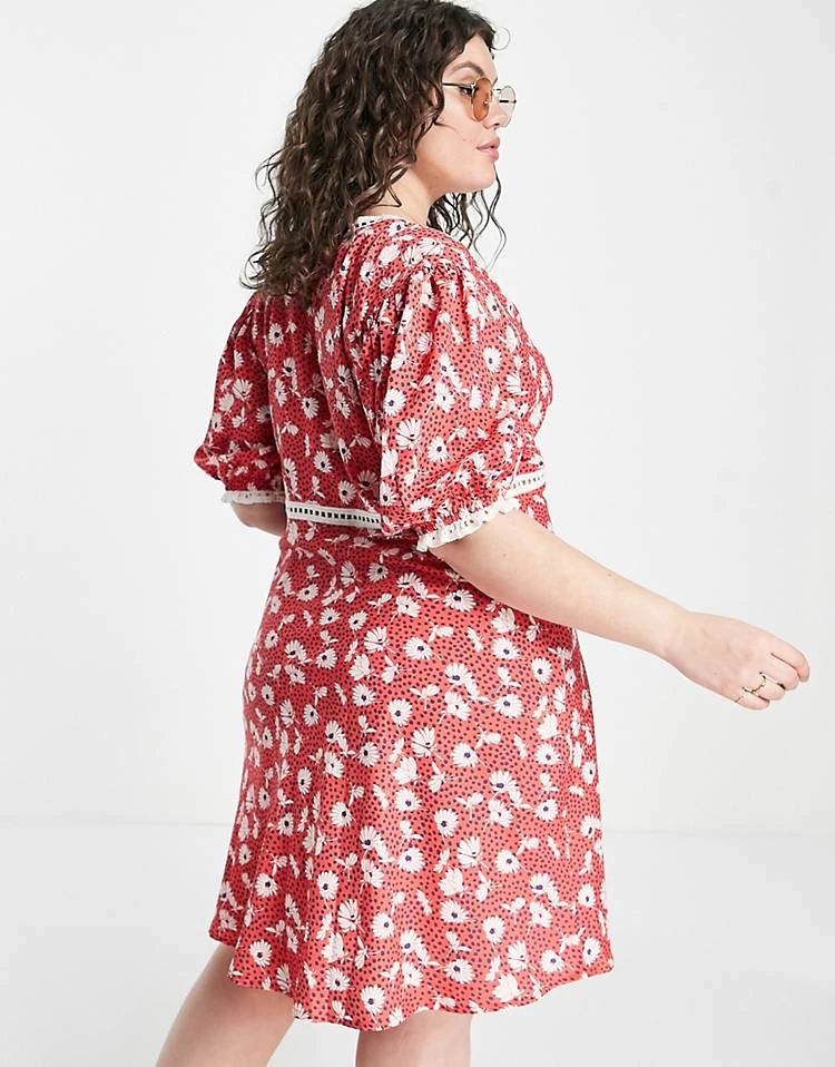 Wednesday's Girl Curve V-neck Mini Tea Dress With Ladder Detail In Red Floral For Women 5 Wednesday's Girl Curve V-neck Mini Tea Dress With Ladder Detail In Red Floral For Women - Image 3
