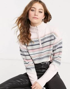 Wednesday's Girl High Neck Jumper With Zip In Pattern Stripe Knit For Women Pnik Multi -Wednesday's Girl Sales 2022 unnamed file 1072