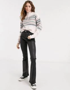 Wednesday's Girl High Neck Jumper With Zip In Pattern Stripe Knit For Women Pnik Multi -Wednesday's Girl Sales 2022 unnamed file 1073