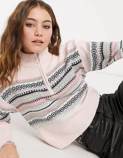 Wednesday's Girl High Neck Jumper With Zip In Pattern Stripe Knit For Women Pnik Multi -Wednesday's Girl Sales 2022 unnamed file 1074