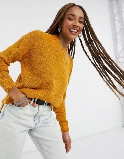 Wednesday's Girl Oversized Jumper In Textured Knit For Women Mustard -Wednesday's Girl Sales 2022 unnamed file 1077