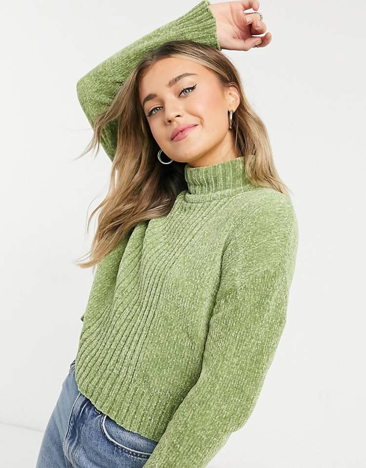 Wednesday's Girl High Neck Jumper In Chenille For Women Olive 5 Wednesday's Girl High Neck Jumper In Chenille For Women Olive - Image 4