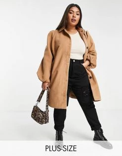 Wednesday's Girl Curve Tailored Coat For Women Camel