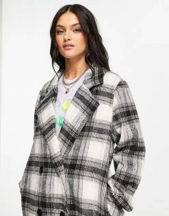 Wednesday's Girl Tailored Coat In Monochrome Check For Women Black Cream Check -Wednesday's Girl Sales 2022 unnamed file 1102