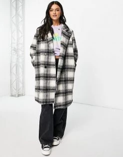Wednesday's Girl Tailored Coat In Monochrome Check For Women Black Cream Check -Wednesday's Girl Sales 2022 unnamed file 1103