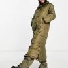 Wednesday's Girl Oversized Longline Padded Jacket For Women Khaki