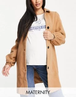 Wednesday's Girl Maternity Tailored Coat In Camel For Women