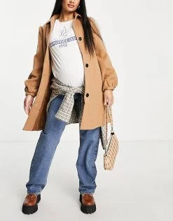 Wednesday's Girl Maternity Tailored Coat In Camel For Women -Wednesday's Girl Sales 2022 unnamed file 1122