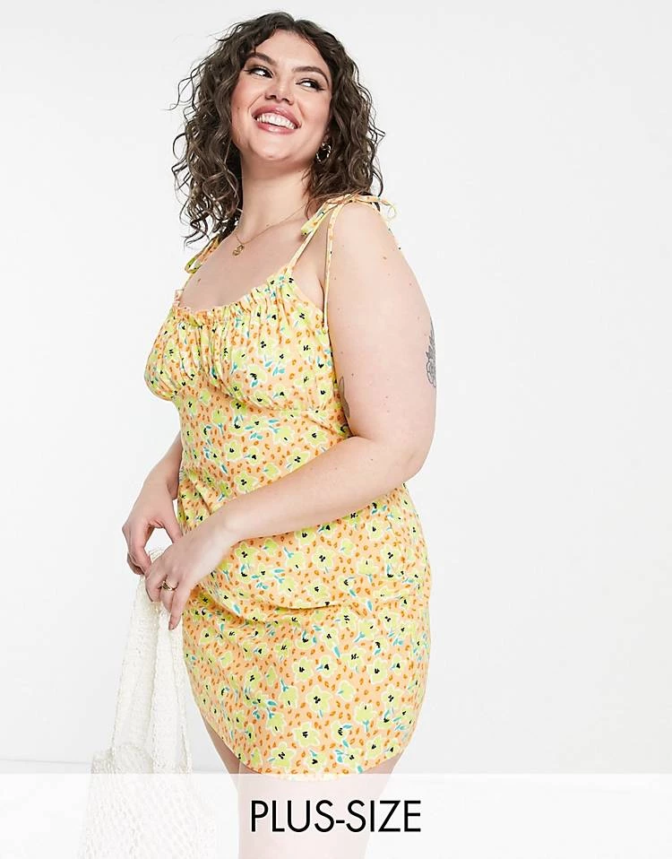 Wednesday's Girl Curve Tie Strap Ruched Bust Cami Dress In Peach Spring Floral For Women Peach Floral 7 Wednesday's Girl Curve Tie Strap Ruched Bust Cami Dress In Peach Spring Floral For Women Peach Floral - Image 5