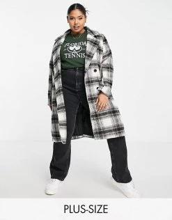 Wednesday's Girl Curve Tailored Coat In Monochrome Check For Women Black Cream Check