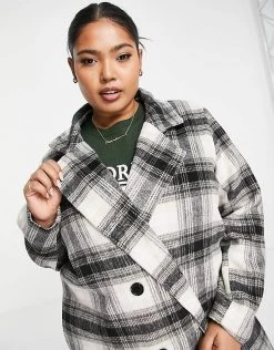 Wednesday's Girl Curve Tailored Coat In Monochrome Check For Women Black Cream Check -Wednesday's Girl Sales 2022 unnamed file 1167