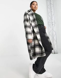 Wednesday's Girl Curve Tailored Coat In Monochrome Check For Women Black Cream Check -Wednesday's Girl Sales 2022 unnamed file 1168