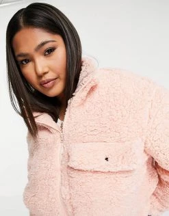 Wednesday's Girl Curve Oversized Jacket With Pocket In Teddy Fleece For Women Light Pink -Wednesday's Girl Sales 2022 unnamed file 1173