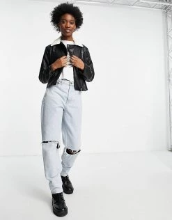 Wednesday's Girl Biker Jacket With Sherpa Collar In Faux Leather For Women Black -Wednesday's Girl Sales 2022 unnamed file 1203