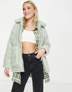 Wednesday's Girl Teddy Coat In Pastel For Women Mint