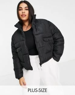 Wednesday's Girl Curve Cropped Padded Jacket In Black For Women