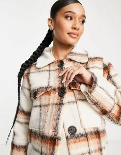 Wednesday's Girl Maternity Longline Coat In Vintage Check For Women Cream Brown Check -Wednesday's Girl Sales 2022 unnamed file 1227