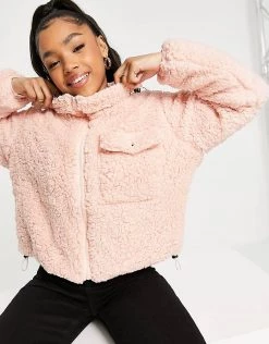 Wednesday's Girl Oversized Jacket With Pocket In Teddy Fleece For Women Light Pink -Wednesday's Girl Sales 2022 unnamed file 1238