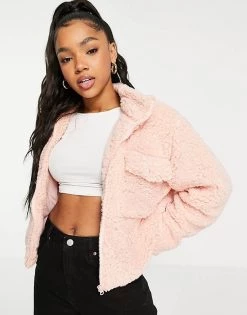 Wednesday's Girl Oversized Jacket With Pocket In Teddy Fleece For Women Light Pink -Wednesday's Girl Sales 2022 unnamed file 1239