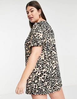 Wednesday's Girl Curve Smock Mini Dress With Pleated Front In Grunge Leopard For Women Beige Leopard -Wednesday's Girl Sales 2022 unnamed file 128