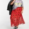 Wednesday's Girl Curve Midi Skirt In Red Black Floral For Women