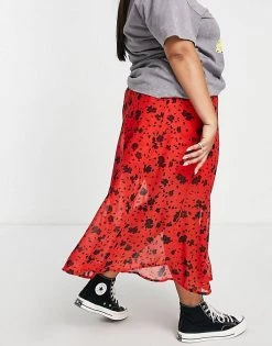 Wednesday's Girl Curve Midi Skirt In Red Black Floral For Women -Wednesday's Girl Sales 2022 unnamed file 1293