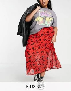 Wednesday's Girl Curve Midi Skirt In Red Black Floral For Women -Wednesday's Girl Sales 2022 unnamed file 1294