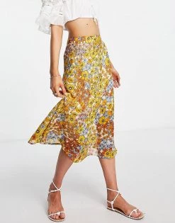 Wednesday's Girl Midi Skirt In Orange Floral For Women