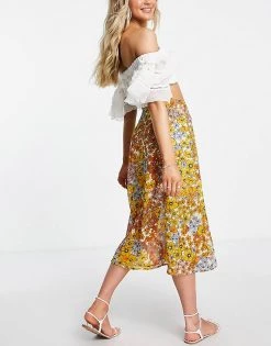 Wednesday's Girl Midi Skirt In Orange Floral For Women -Wednesday's Girl Sales 2022 unnamed file 1303