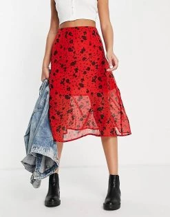 Wednesday's Girl Midi Skirt In Red Black Floral For Women -Wednesday's Girl Sales 2022 unnamed file 1308