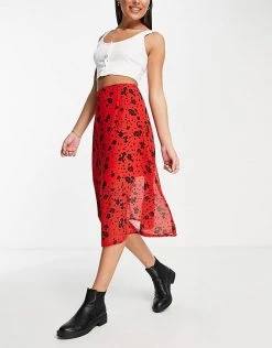 Wednesday's Girl Midi Skirt In Red Black Floral For Women -Wednesday's Girl Sales 2022 unnamed file 1309