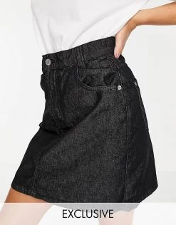 Wednesday's Girl Mini Skirt In Black Wash Denim For Women Black Denim