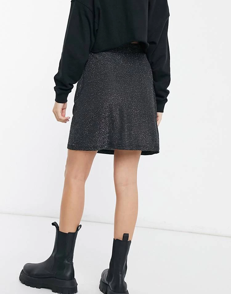 Wednesday's Girl 90's Mini Skirt With Notch Splits In Glitter Co-ord For Women Black Glitter 3 Wednesday's Girl 90's Mini Skirt With Notch Splits In Glitter Co-ord For Women Black Glitter - Image 2