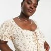 Wednesday's Girl Curve Puff Sleeve Milkmaid Crop Top Co-ord In Ditsy Floral For Women -Wednesday's Girl Sales 2022 unnamed file 1330