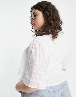 Wednesday's Girl Curve Shirred Blouse With Peplum Hem In White For Women -Wednesday's Girl Sales 2022 unnamed file 1343