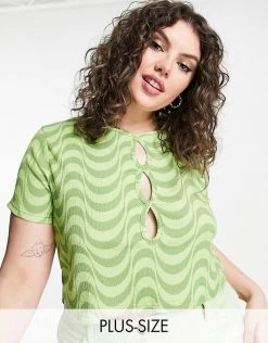 Wednesday's Girl Curve Crop T-shirt With Cut Out Detail In Green Wavy Print For Women 11 Wednesday's Girl Curve Crop T-shirt With Cut Out Detail In Green Wavy Print For Women -Wednesday's Girl Sales 2022 unnamed file 1349