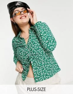 Wednesday's Girl Curve Ruched Front 90s Jersey Shirt In Green Ditsy Floral For Women 11 Wednesday's Girl Curve Ruched Front 90s Jersey Shirt In Green Ditsy Floral For Women -Wednesday's Girl Sales 2022 unnamed file 1354