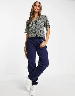 Wednesday's Girl Boxy Crop Shirt In Yellow Navy Floral Co-ord For Women Navy And Yellow -Wednesday's Girl Sales 2022 unnamed file 1392
