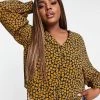 Wednesday's Girl Curve Long Sleeve Tea Blouse With Balloon Sleeves In Buttercup Floral For Women Black Yellow Floral -Wednesday's Girl Sales 2022 unnamed file 1400