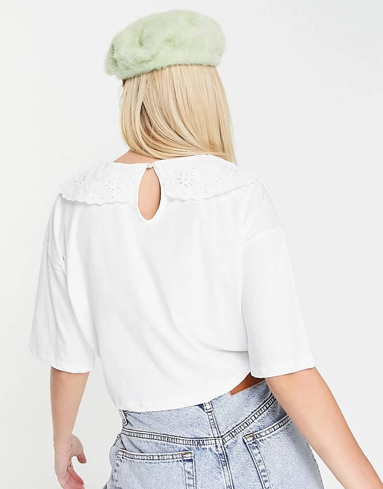 Wednesday's Girl Crop T-shirt With Broderie Collar For Women White 4 Wednesday's Girl Crop T-shirt With Broderie Collar For Women White - Image 2