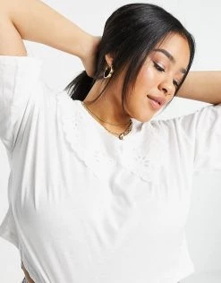 Wednesday's Girl Curve T-shirt With Broderie Collar For Women White -Wednesday's Girl Sales 2022 unnamed file 1418