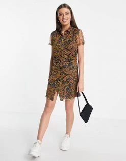 Wednesday's Girl Ruched Front Mini Shirt Dress In Floral Print For Women Multi Floral -Wednesday's Girl Sales 2022 unnamed file 142